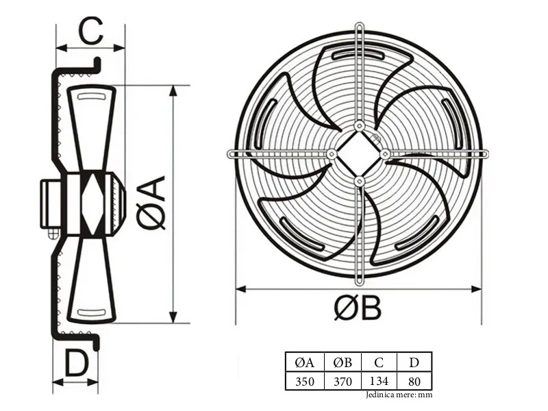 VENTILATOR AKSIJALNI fi 350 220V C YWF-4E-350-S-102/34-G - Image 2