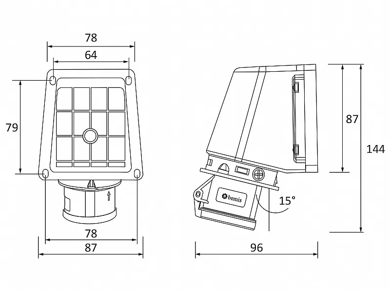 UTIČNICA ZIDNA UKO-UTO BEMIS IP44 16A 2P+E 220V BC1-1403-2535 - Image 2